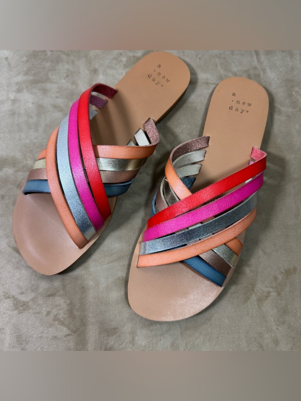 a new day Pink, Red, Orange and Blue Multi-Strap Slide Sandals